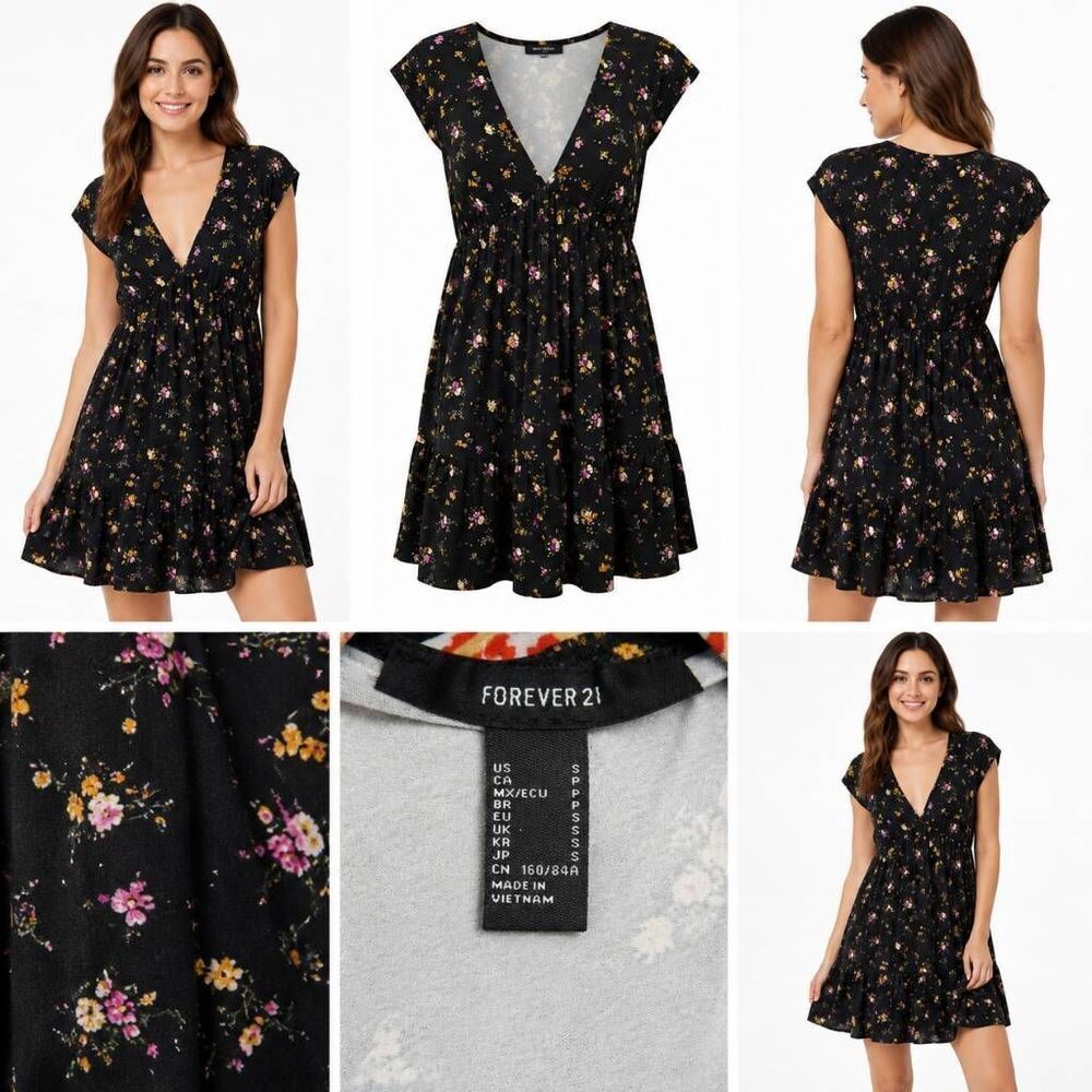 Forever 21 Small Black Floral V-neck sundress